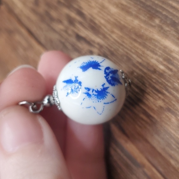 Jewelry - Porclein floral blue and white cottagecore pendant